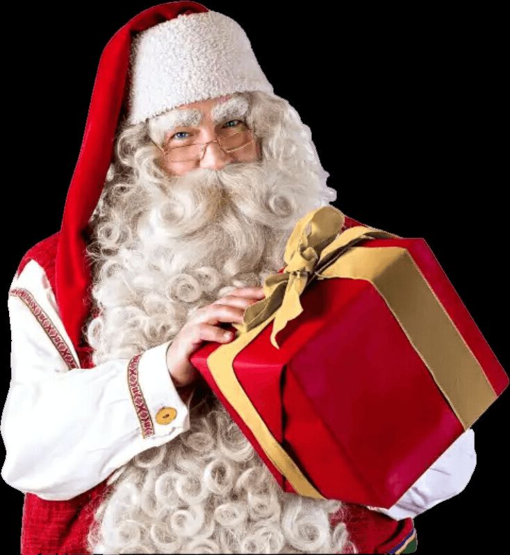 Santa Claus holding a red present box